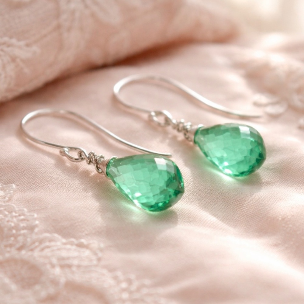 New Seafoam Green Tourmaline Earrings Sterling Silver, October Birthstone